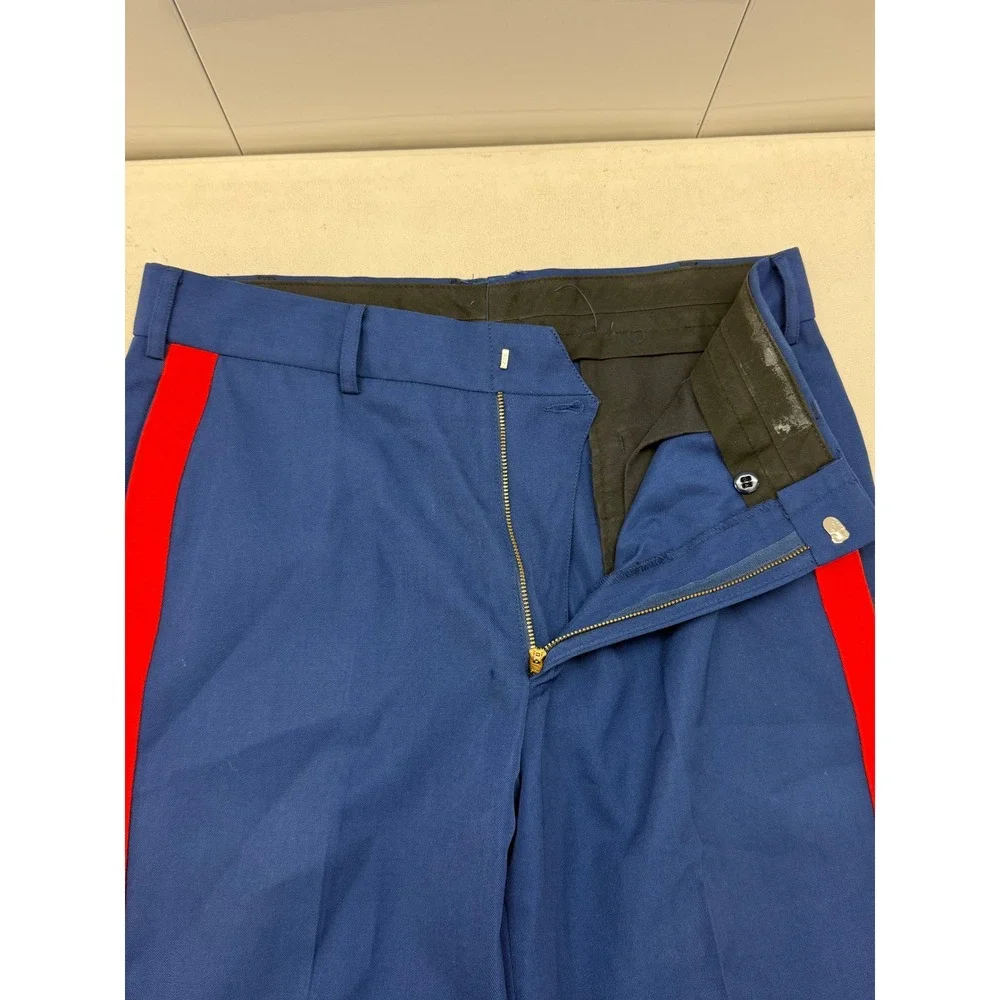 USMC Dress Blues Pants Men 32S Sky Blue Poly Wool Gabardine Red Stripe NCO 8405